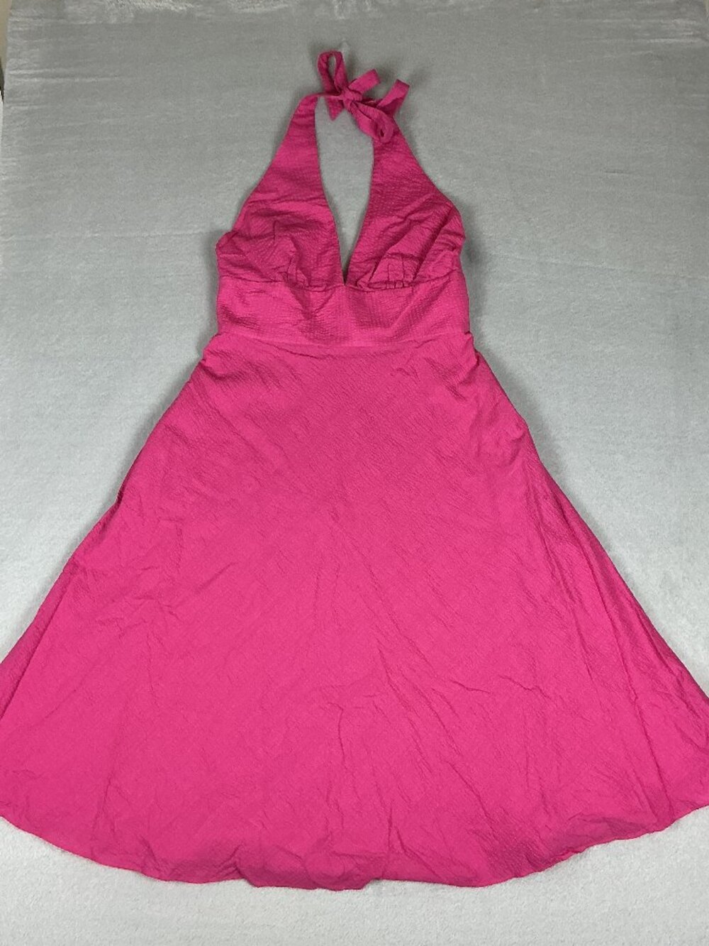 J. Crew Pink 100% Cotton Textured Seersucker Fit & Flare Halter Dress Size 6.
